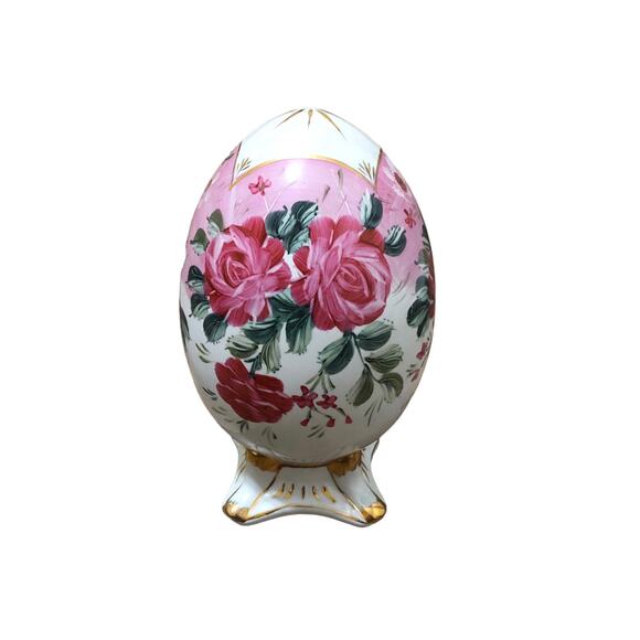 Vintage Formalities by Baum Bros Pink Floral 9.5" Large Decor Porcelain Egg - Picture 1 of 5